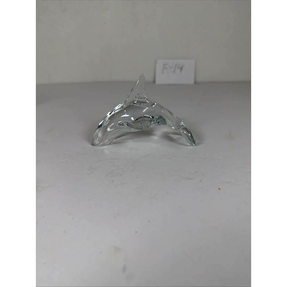 Clear Art Glass Dolphin Figurine Paperweight F-14